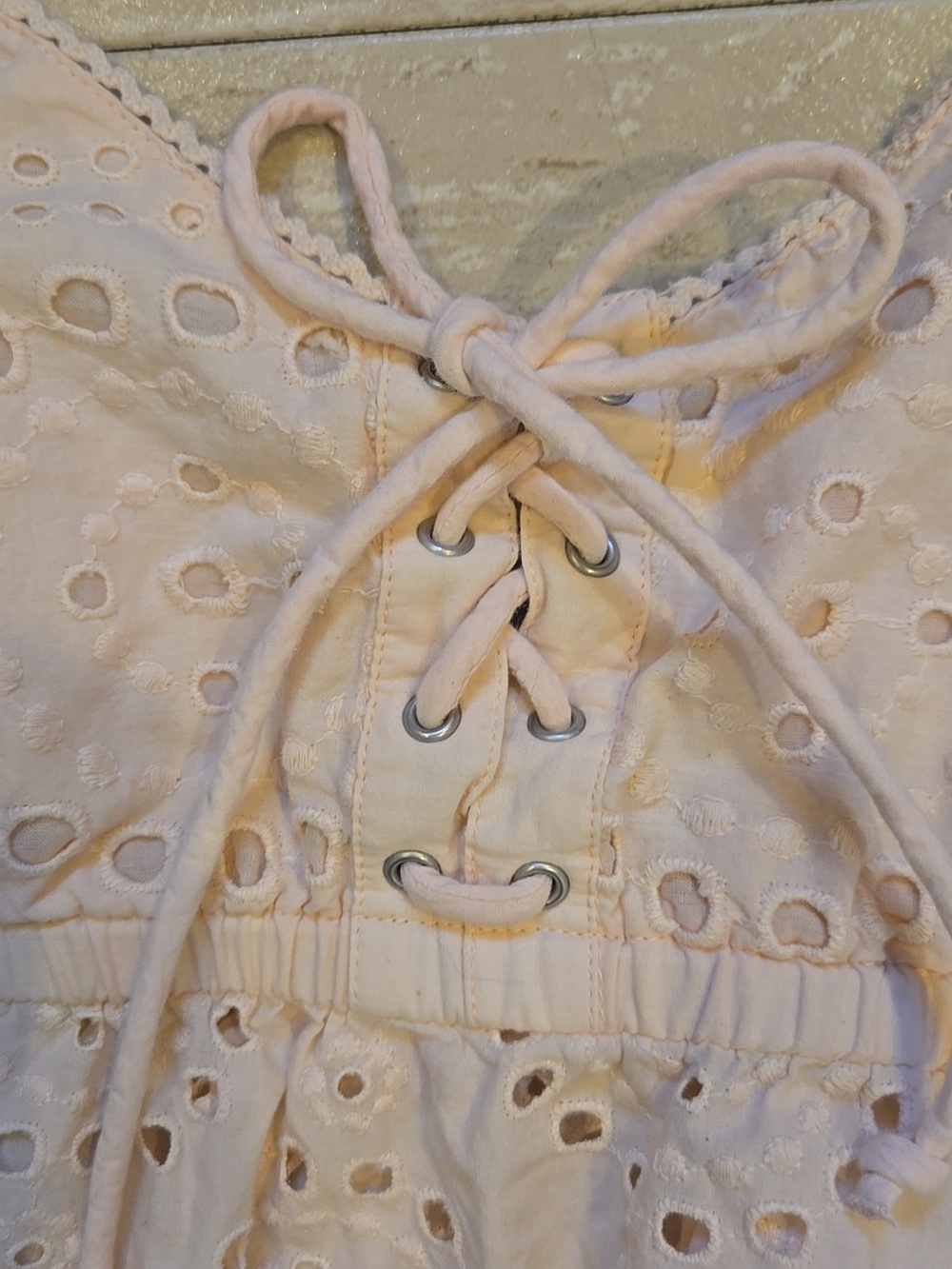 Aerie Blush Pink Eyelet Lace-Up Festival Crop Top - Picture 2 of 8